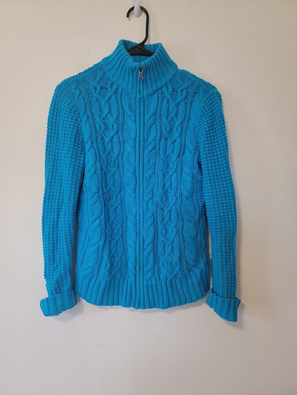 Lauren Ralph Lauren Bright Teal Cable-Knit Zip Turtleneck